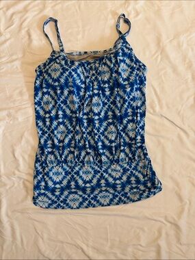 Swimsuits For All Blue and White Tie-Dye Spaghetti Strap Camisole